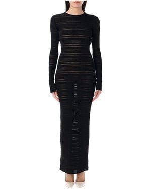 ANDREADAMO Striped Sheer Knit Long Dress - Black