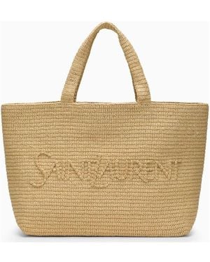 Saint Laurent Raffia Tote Bag With Logo - Natural