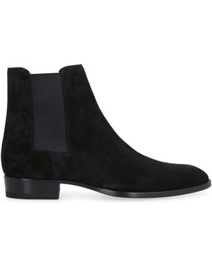 Saint Laurent Wyatt 30 Suede Ankle Boot - Black