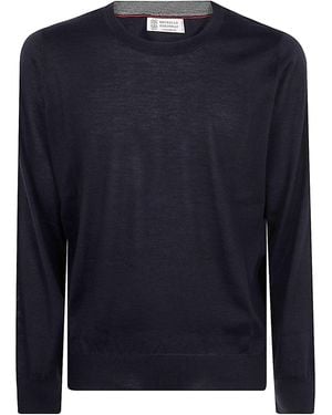 Brunello Cucinelli Cashmere Silk Crew Neck Jumper - Blue