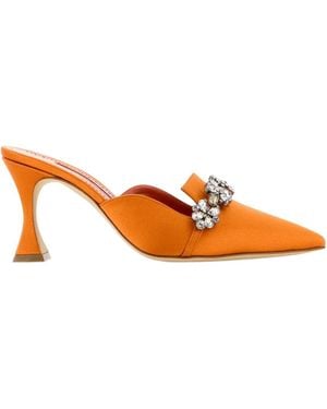 Manolo Blahnik Satin Permu Mules - Orange