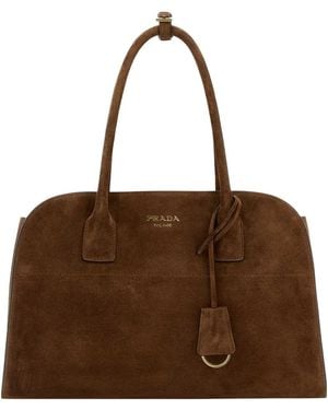 Prada Suede Medium Shopping Bag - Brown
