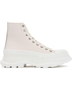 McQueen Sand Leather Tread Slick Sneakers - White
