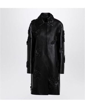 Valentino Leather Coat With Embroidery - Black