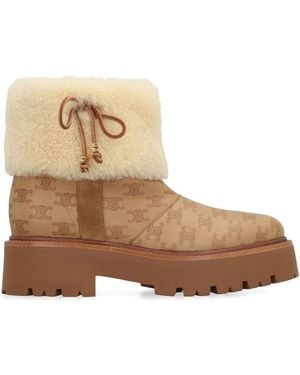 Celine Triomphe Suede Ankle Boots - Natural