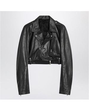 Rick Owens Cropped Biker Leather Jacket - Black