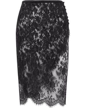 Saint Laurent Lace Wrap Pencil Skirt - Black