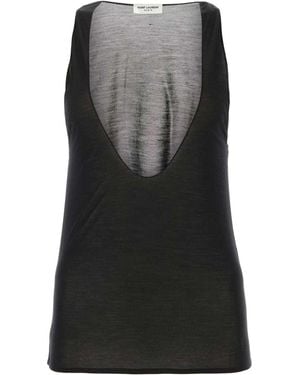 Saint Laurent Silk Tank-Top Top - Black