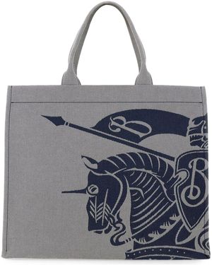【関税&送料込】Burberry Embroidered Denim Shopping Bag Burberry Women's Tote Bag Handbag Denim Leather Black Brown