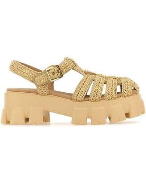 Prada Raffia Monolith Sandals - Natural