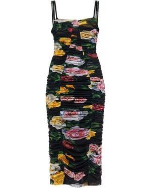 Dolce & Gabbana Floral Midi Synthetic Dress - Black