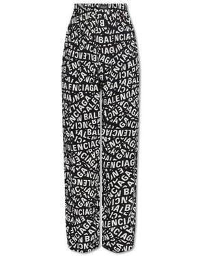 Balenciaga High-End Fashion: All-Over Logo Printed Cotton Trousers For Fw23 - White