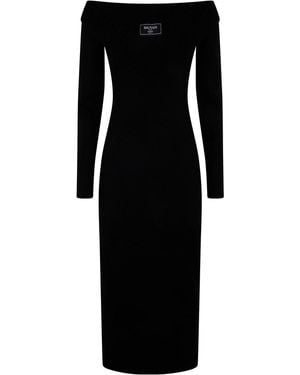 Balmain Ls Double Collar Knit Zipped Midi Dress - Black