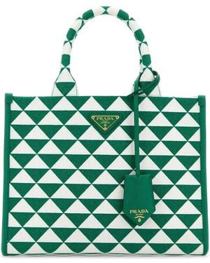 Prada Embroidered Fabric Small Symbole Shopping Bag - Green