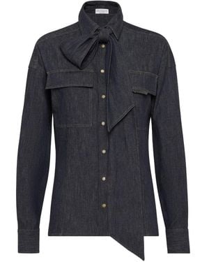 Brunello Cucinelli Pussy-Bow Shirt - Blue