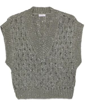Brunello Cucinelli Linen And Silk Top - Gray
