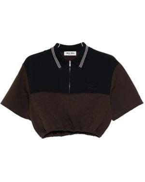 Miu Miu Two-Tone Cropped Polo Top - Black