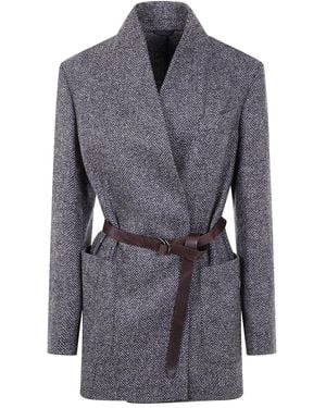 Brunello Cucinelli Belted Suit-Type Jacket - Grey
