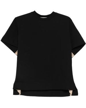 Litkovskaya Cotton T-shirt With Side Chiffon Stripes - Black