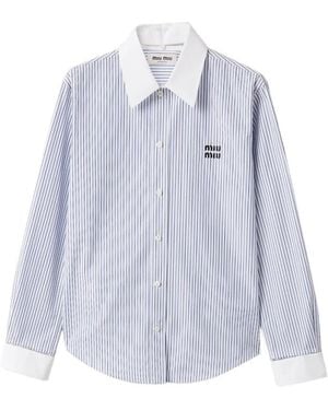 Miu Miu Striped Logo-Embroidered Shirt - Blue