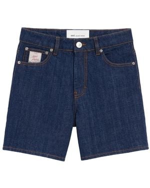 Ami Paris Cotton Heritage Label Shorts - Blue