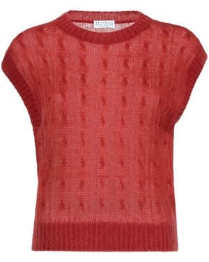 Brunello Cucinelli Maglia A Trecce In Mohair E Lana - Rosso