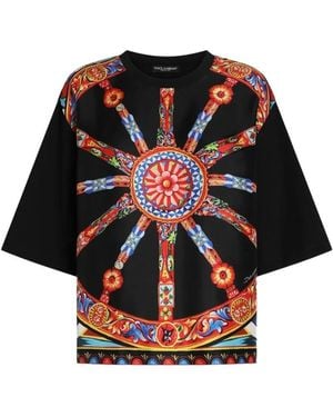 Dolce & Gabbana Carretto-Print Jersey T-Shirt - Black