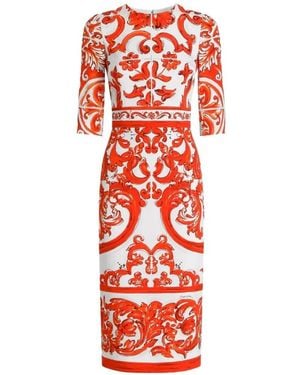 Dolce & Gabbana Majolica-Print Charmeuse Dress - Red