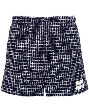 Miu Miu Checked Tweed Mini Shorts - Blue