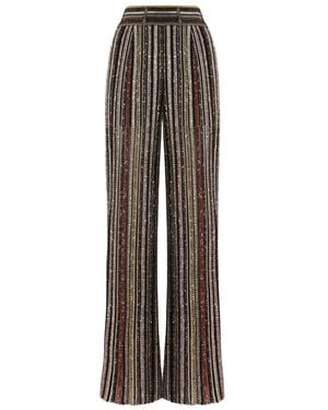 Missoni Wide-Leg Striped Pants With Textured Metallic Finish - Brown