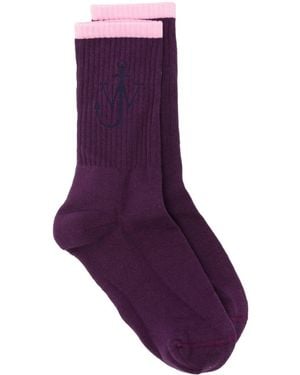 JW Anderson Intarsia-Logo Socks - Purple