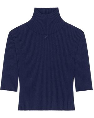 Courreges Cropped Rib Knit Top - Blue