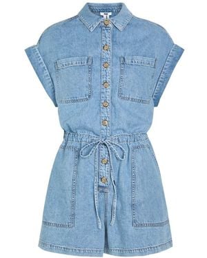PAIGE Maliah Button-Down Drawstring-Waist Playsuit - Blue