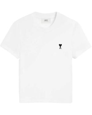Ami Paris Cropped Contrasted "Ami De Coeur" T Shirt - White