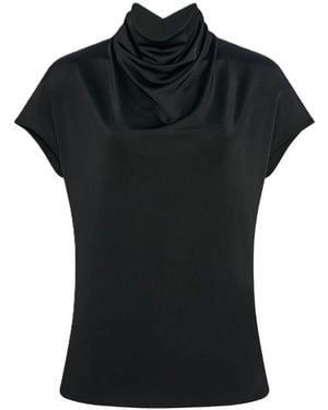 Another Tomorrow Fluid Cowl Neck Top - Black