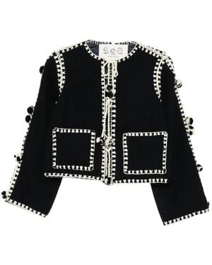 Sea Addison Crochet-Pompom Jacket - Black