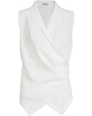 Brunello Cucinelli Twill Vest With Monili - White
