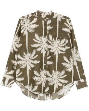 Robert Friedman Palm-Tree-Print Mandarin-Collar Shirt - White