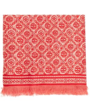 Tory Burch T Monogram Floral Scarf - Red
