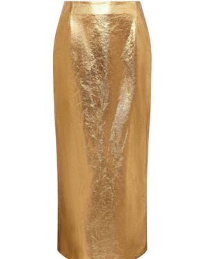Gabriela Hearst Manuela Midi Skirt In Metallic Gold Linen Twill - Natural
