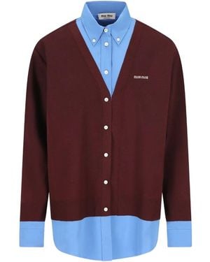 Miu Miu Wool And Popeline Shirt - Red