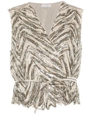 Brunello Cucinelli Chevron Embroidery Vest - White