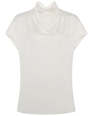 Another Tomorrow Fluid Cowl Neck Top - White