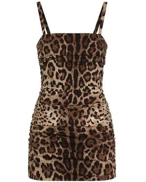 Dolce & Gabbana Leo-Print Charmeuse Dress - Brown