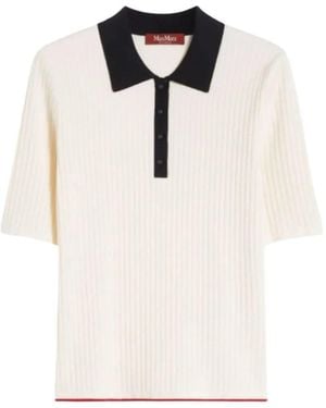 Max Mara Button Ribbed Polo Top - White