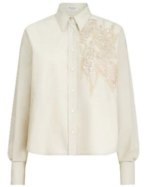 Brunello Cucinelli Techno Cotton Poplin Shirt With Dazzling Seabed Embroidery - White