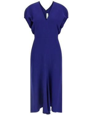 Victoria Beckham V-Neck Banded Waist Dress - Blue