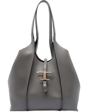 Tod's T Timeless Small Leather Shopping Bag - Gray