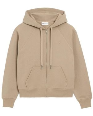 Ami Paris Ami De Coeur Logo Zipped Hoodie - Natural