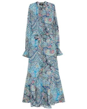 Etro Long Dress With Ruffles And Paisley Pattern - Blue